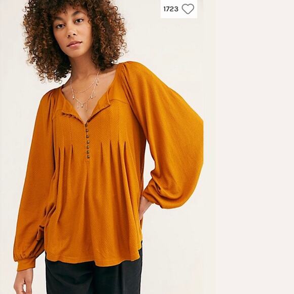 Free People Devin Top Orange Brown XS Boho Blouse Flowy - Picture 1 of 6